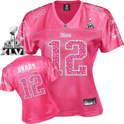 Patriots #12 Tom Brady Red Women's Sweetheart Super Bowl XLVI Stitched NFL Jersey - Click Image to Close